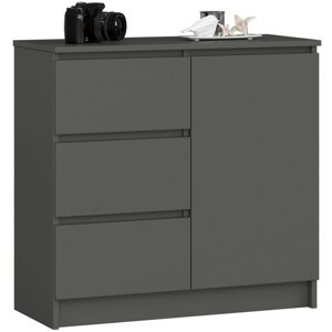 Ak furniture Komoda JERRY K 80 cm 1 dveře 3 zásuvky grafitově šedá