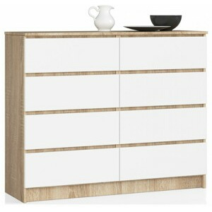 Ak furniture Komoda Kuba 120 cm 8 šuplíků dub sonoma/bílá